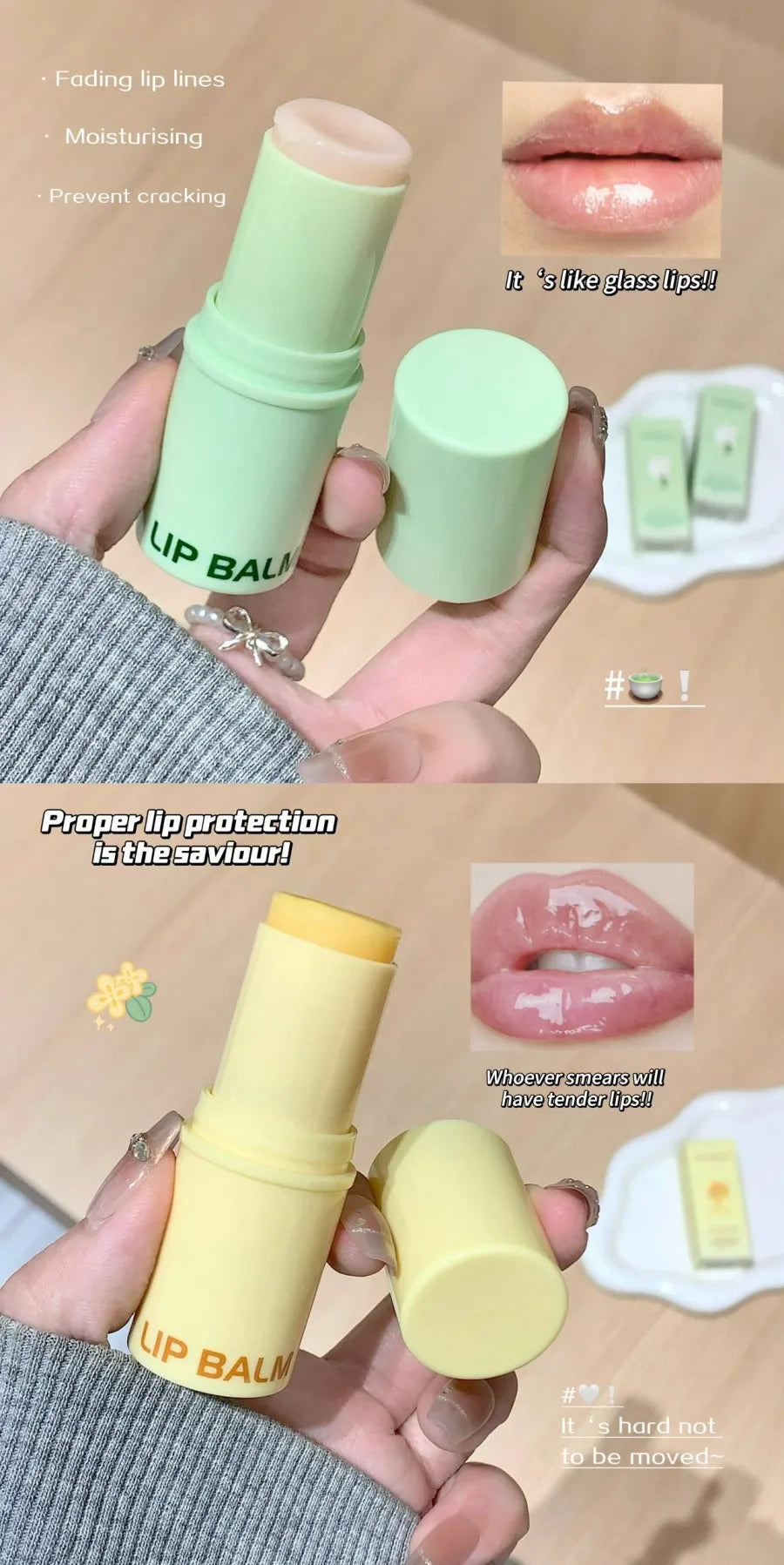 3-Color Lip Balm - Osmanthus, Jasmine Tea, and Grape Scents ,lip care, hydrating and nourishing