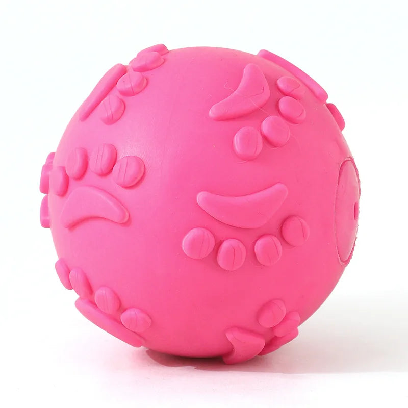 Durable Chew Resistant Squeaky Paw Print Ball Dog Toy - Pet Dental Teething Bite Proof Fetch Ball with Grippy Texture for Puppy