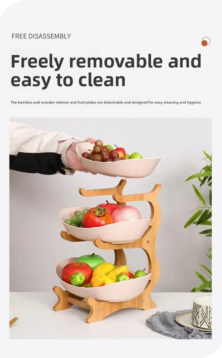 Partitioned Wooden Serving Tray, Natural Bamboo Snack & Fruit Platter for Kitchen Table, Perfect for Party, Family, Housewarming