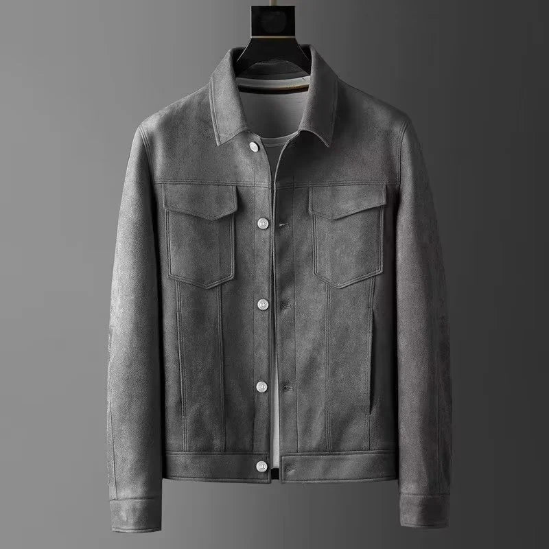 New Spring Autumn Casual Jackets Men Turn Down Collar Slim Fit England Style Deerskin Fleece Jacket Male Vintage Outwear Coats