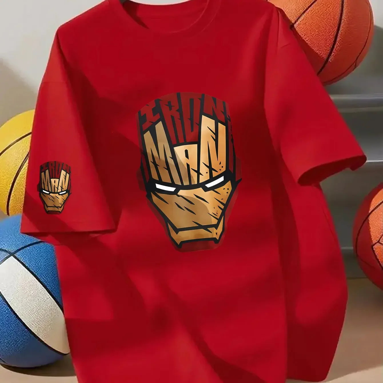 Marvel 100% Cotton Summer Children's T Shirt Comfortable Soft Breathable Fabric Bold Iron Man Pattern Suitable Home Wear