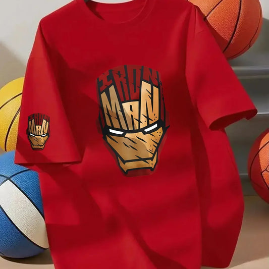 Marvel 100% Cotton Summer Children's T Shirt Comfortable Soft Breathable Fabric Bold Iron Man Pattern Suitable Home Wear