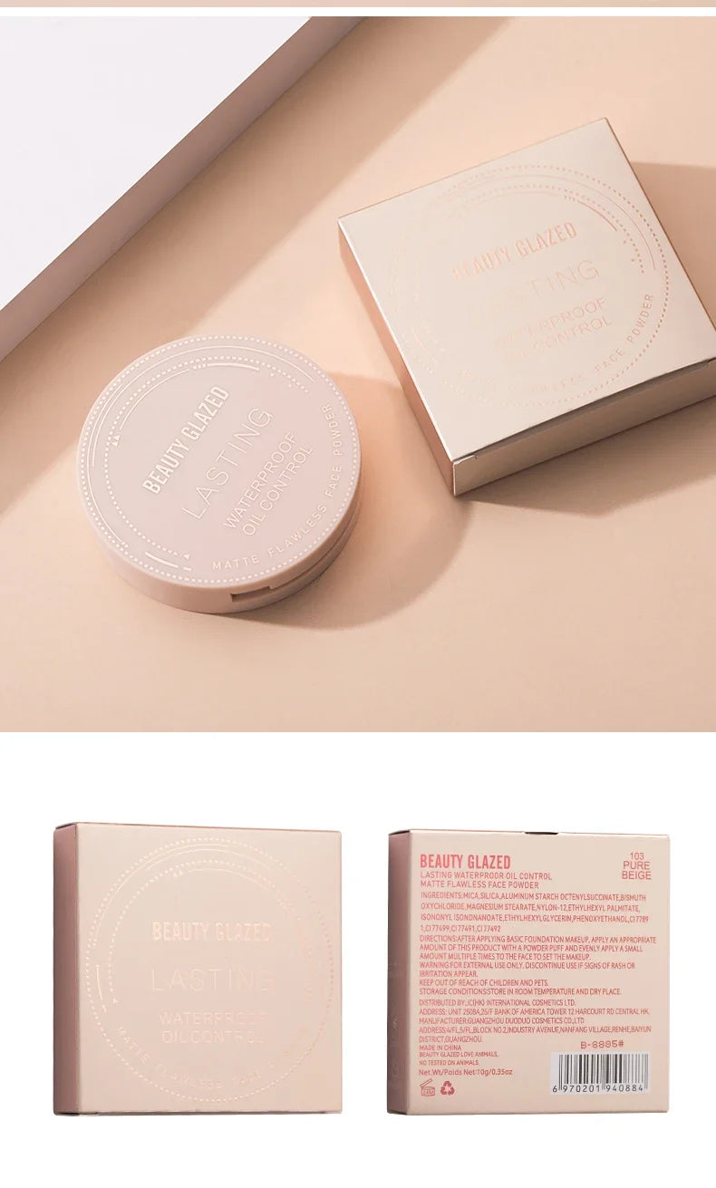 BEAUTY GLAZED Face Powder Oil Control Flawless Long Lasting Waterproof Lipstick Matte Setting Powder Face Makeup With Mirror