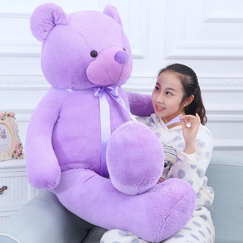 60-120cm New Giant Purple Bear Plush Toys Hug Figurine Ribbon Dolls Valentine's Day Birthday Gift for Girlfriend