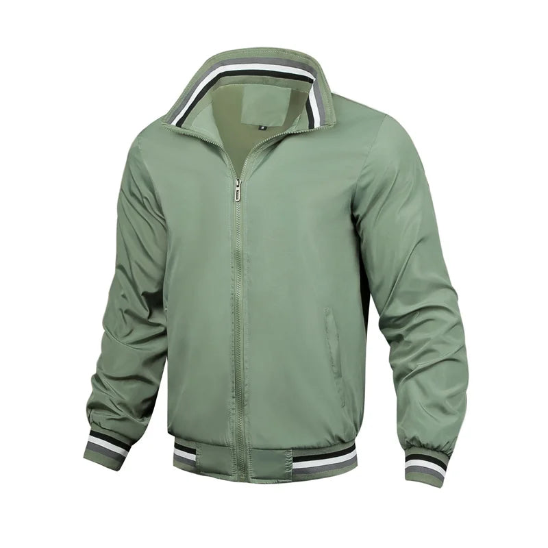 Men's casual sports spring and fall zipper baseball side seam pocket casual jackets without hooded daily