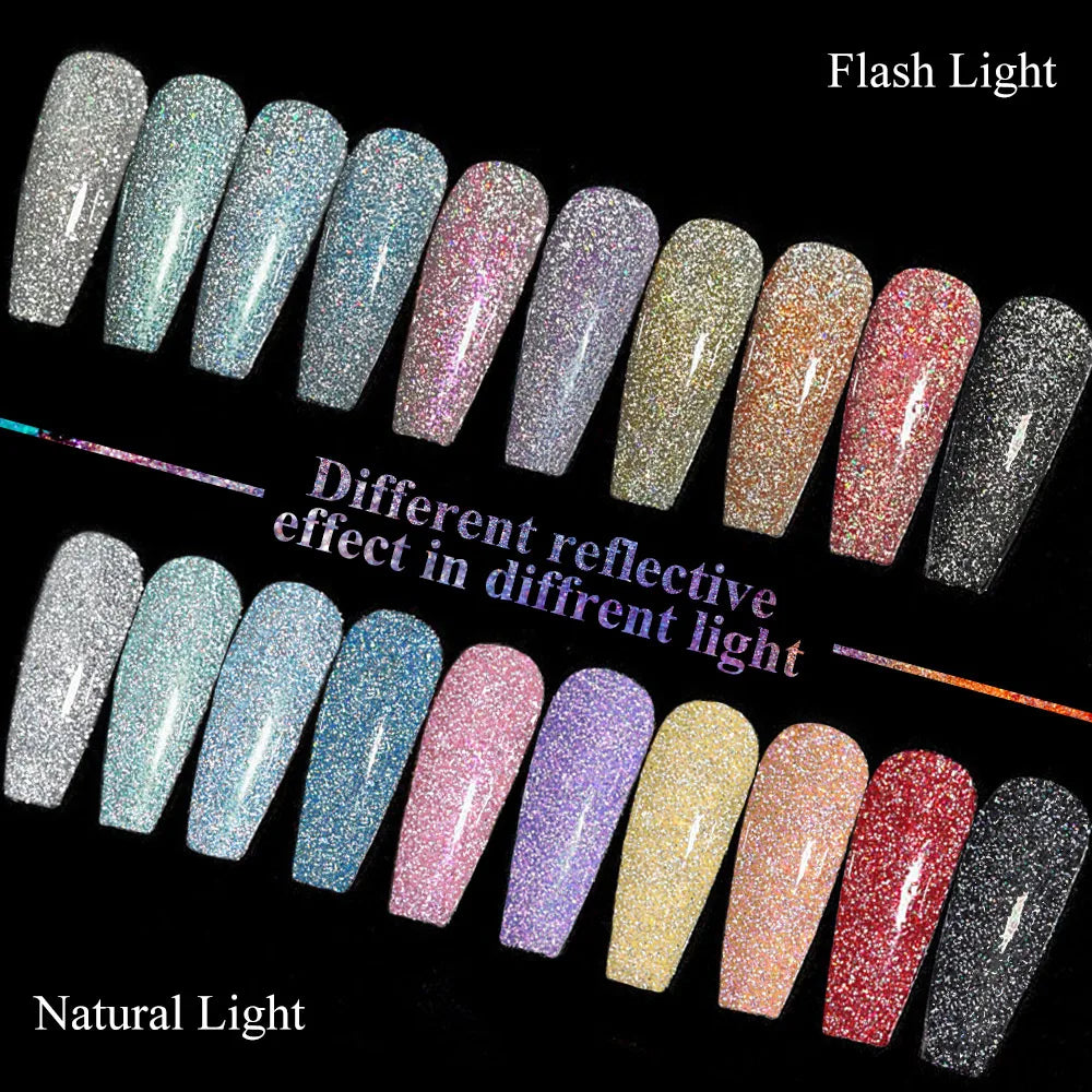 MIZHSE 7ML Reflective Top Coat Gel Nail Polish Shiny Glitter Vernis Semi Permanent Varnish Nail Gel Polish for Manicure Nail Art