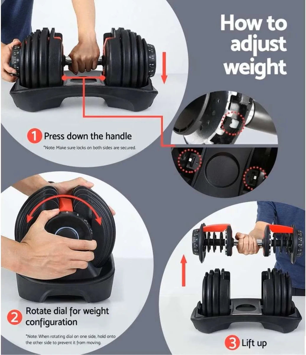 Adjustable Dumbbells Dumbbell Weight Set Home Gym Fitness 52.5lbs with Anti-Slip Handle and Tray for Men