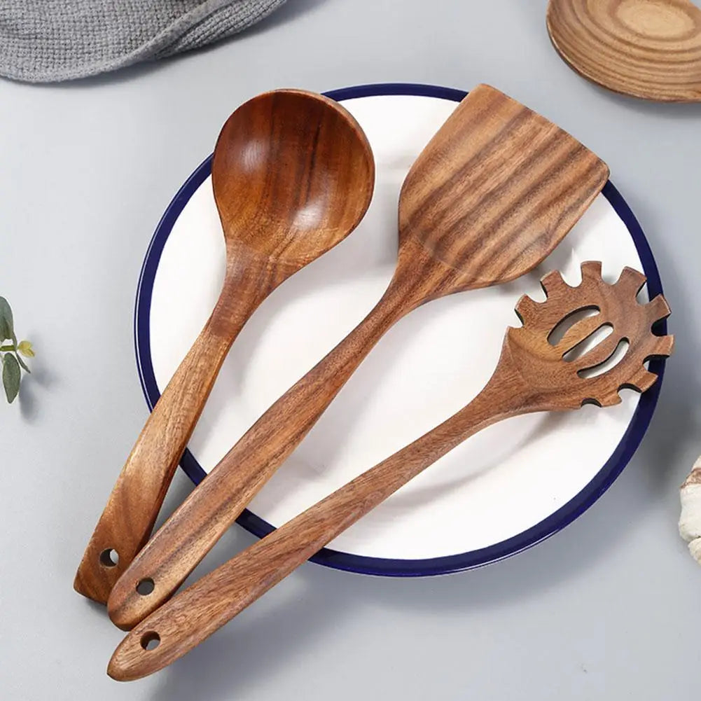 Wooden Spoons for Cooking, Acacia Wood Cooking Utensils Set Wooden Kitchen Tools Spoon Rest Nonstick Cookware Kit Safe