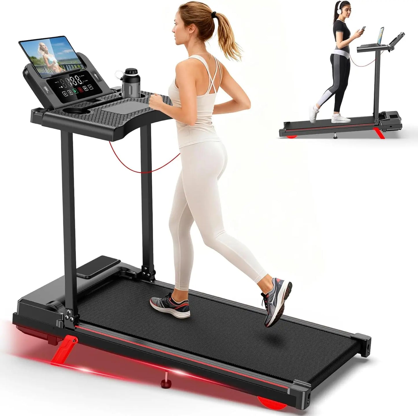Incline Walking Pad Treadmill for Home Small,2.5 HP Quiet Under Desk Treadmill with 300lbs Capacity,