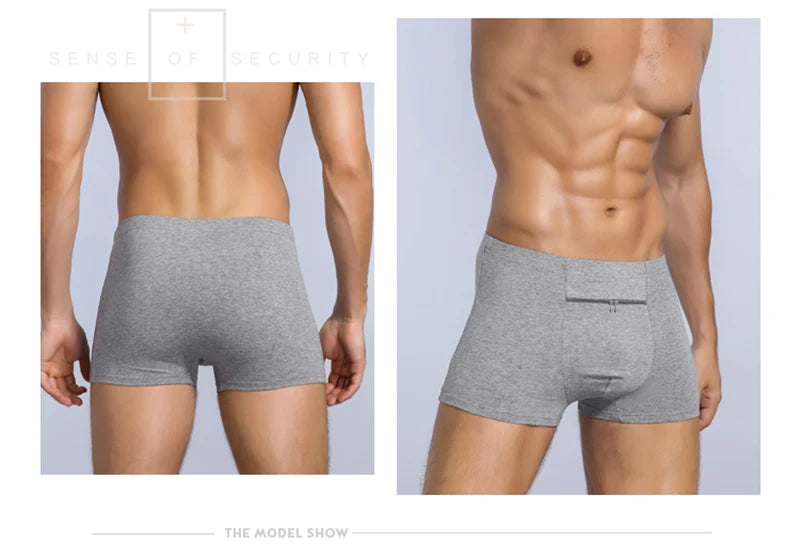 Plus Size 7XL Men's Theft-Proof Underwear Front Double Zipper Pocket Men Panties Modal Comfortable Breathable Sexy Boxer Shorts