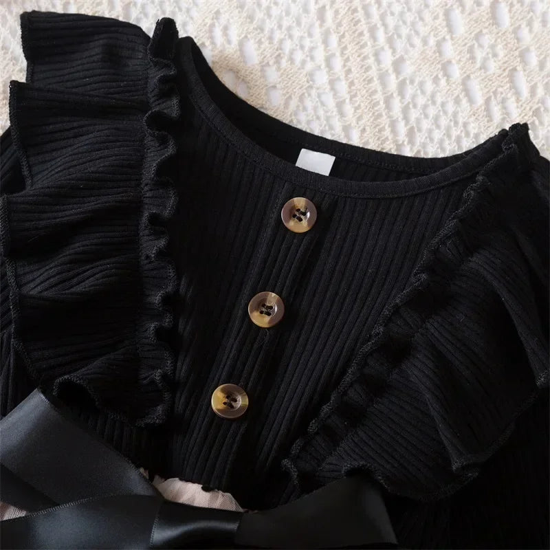 2025 New Kids Dresses for Girls Long Sleeve Fall Dress Polka Dot Birthday Party Costume Autumn Winter Dress Children Clothing