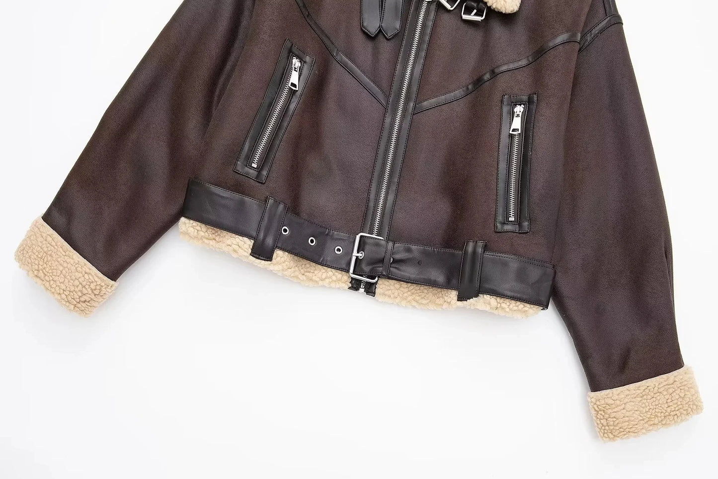 Winter Women's Belted Short Jacket Windbreaker Coat Fashion Retro Warm Thickened Long Sleeve Zipper Mujer Roupa Street