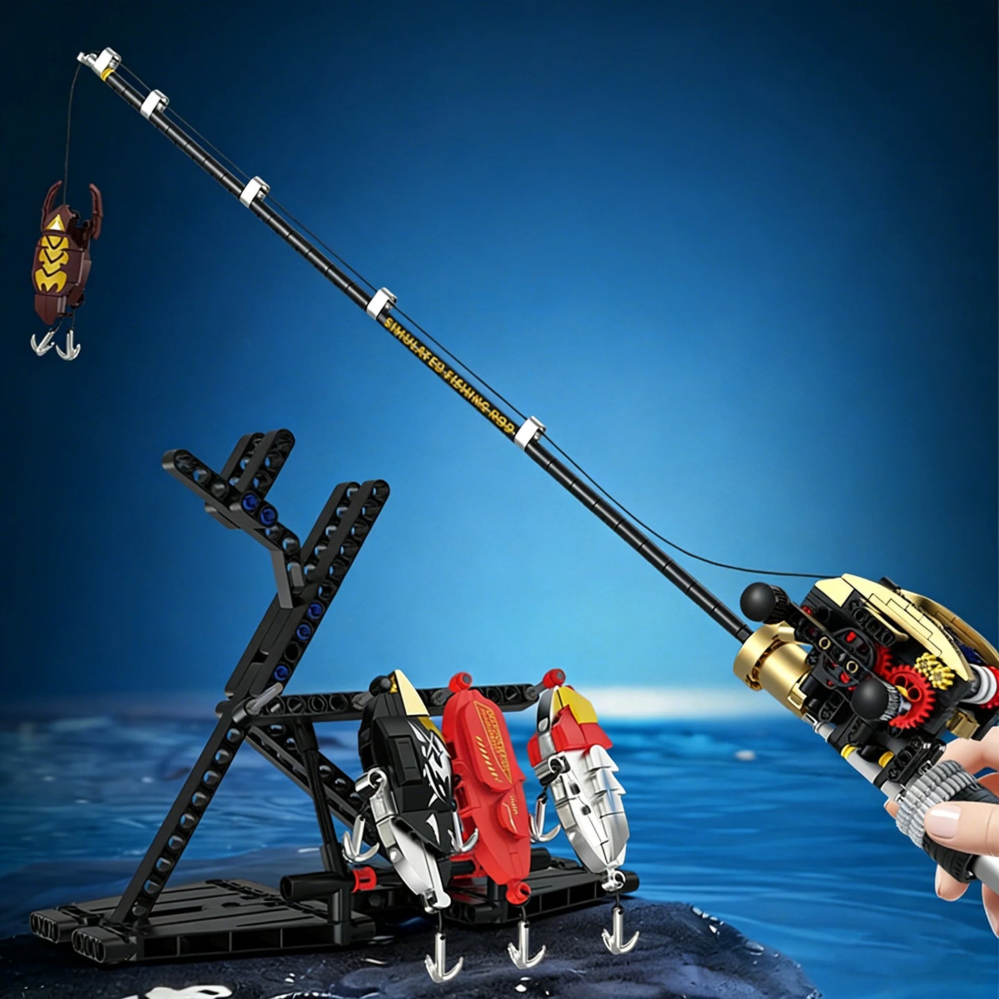 Fishing Rod Building Blocks Simulated Sea Fishing with Reel Set DIY Kit Creative Construction Toys for Kids Gift for Men Boys