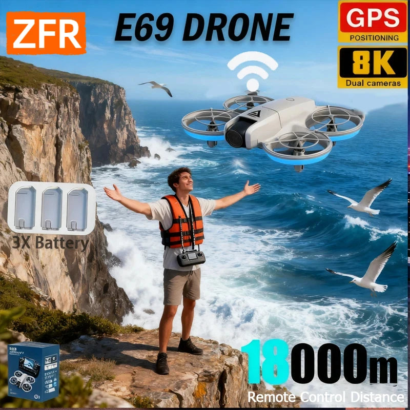 E69 Max Drone 5G GPS Return Professional 8K HD Aerial Photography 18000m RC Brushless Motor Optical Flow Quadcopter Toys