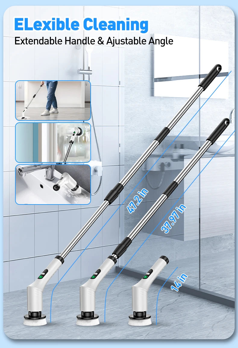 Upgraded electric rotary brush, with a display screen, fully waterproof, and adjustable handle brush head,a home cleaning wonder