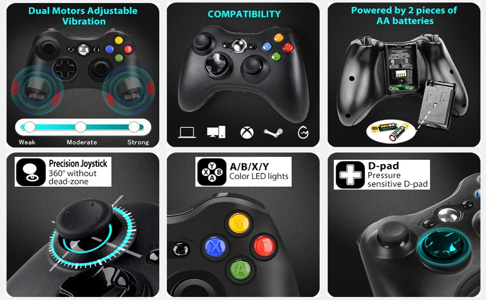 GAMROMBO Game Controller For Xbox 360/Slim/Windows7/8/10 Gamepad Wired/Wireless Controle Joystick Dual Vibration Gaming  Rocker