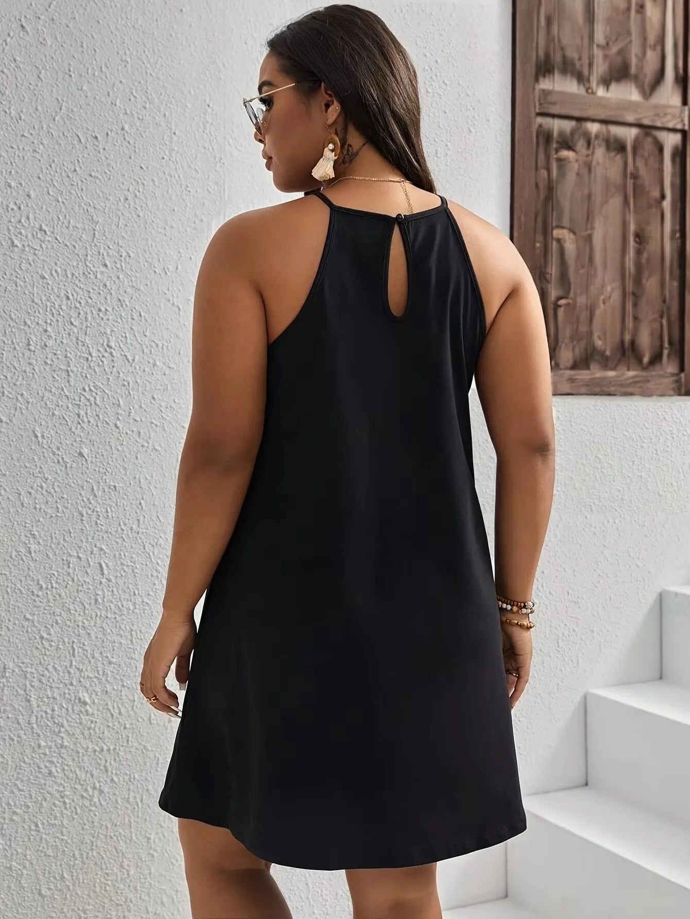 2025 New Plus Size Women's Lace Suspender Neck Fashion Slim Dress Summer