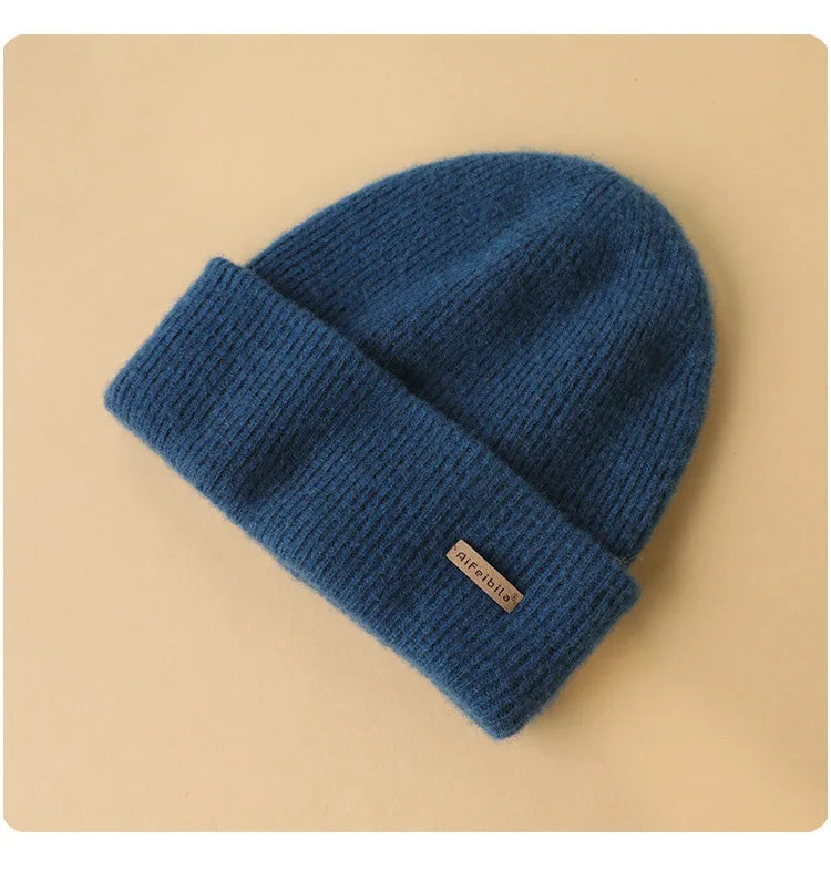 100% Merino Wool Double-Sided Beanie for Men Women Thick Soft Warm Winter Skull Caps Solid Color Knitted Beanies Hat