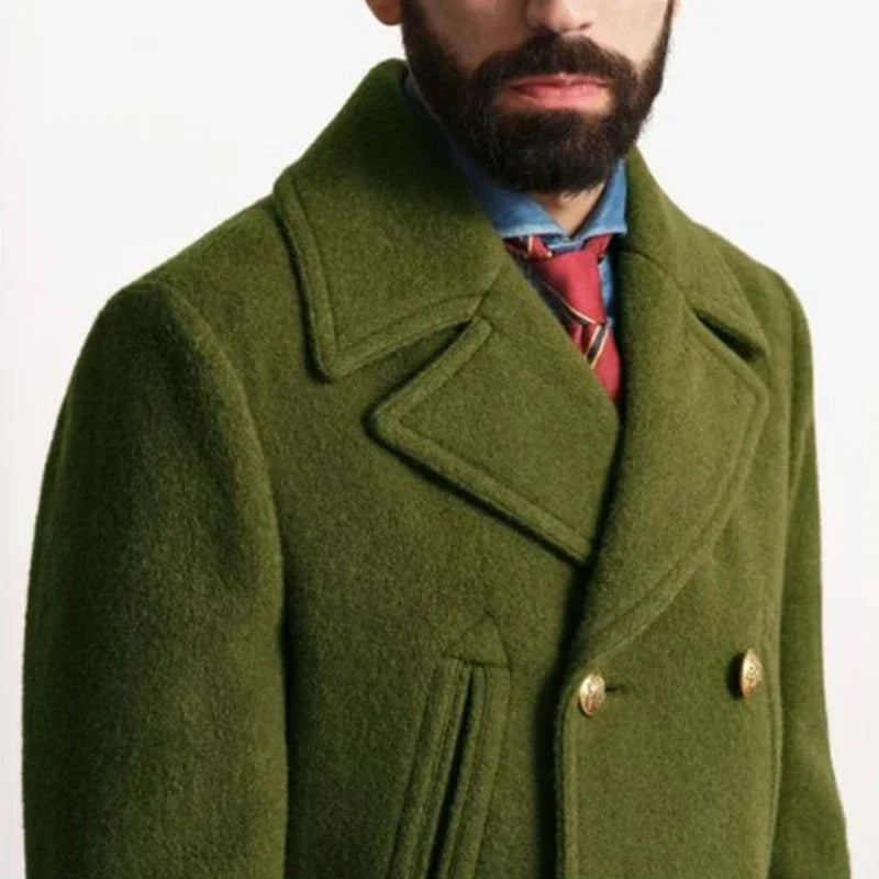 2025 Spring Vintage Woolen Trench Mid Coats Men New Casual Button-up Lapel Woolen Jacket for Mens Office Outdoor Woolen Outfits