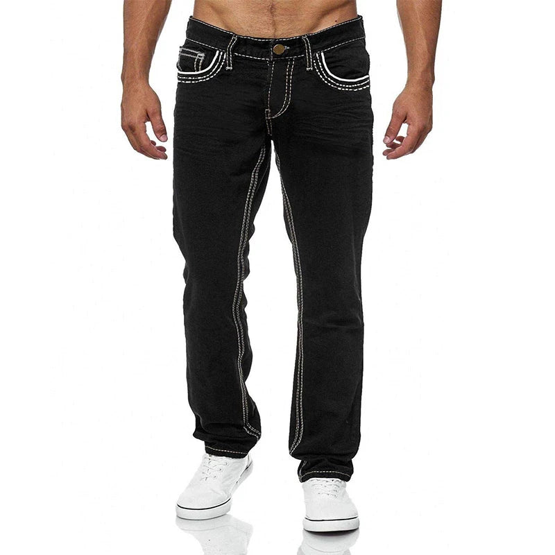 Spring And Autumn Washed Jeans Europe And The United States Men Leisure Stretch Solid Color Jeans High Quality Fashion Men Wear