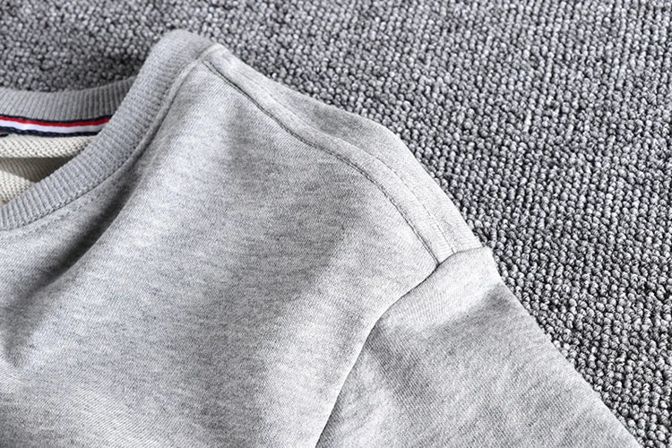 Spring New American Retro Sleeve Patch Solid Color Sweatshirt Men's Simple 100% Cotton Washed Pullover Loose Casual Sportwear