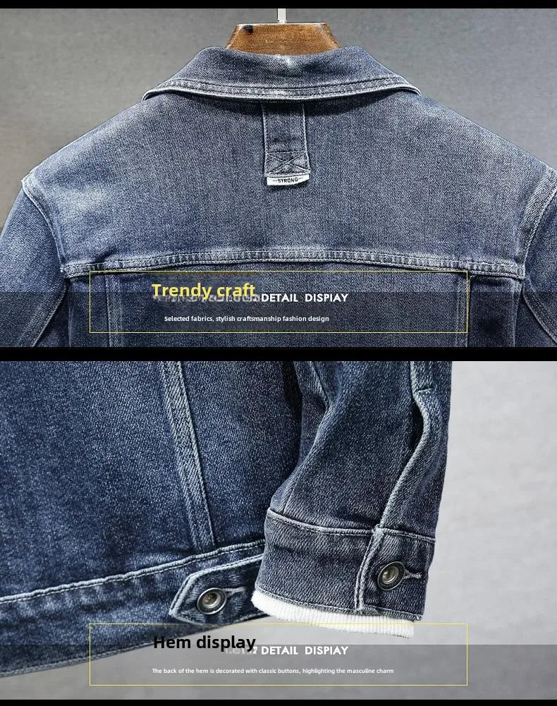 Men's Casual Single Breasted Cotton Blue Fashion Spring Autumn Denim Coat Trendy Brand Stylish High-end Washed Workwear Jacket