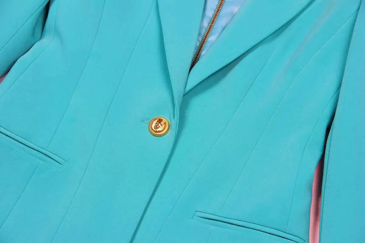LGRQ 2026 Spring Fashion Women Clothes Notched Collar Full Sleeves Metal Single Button Slim High Waist Blazer Office Lady