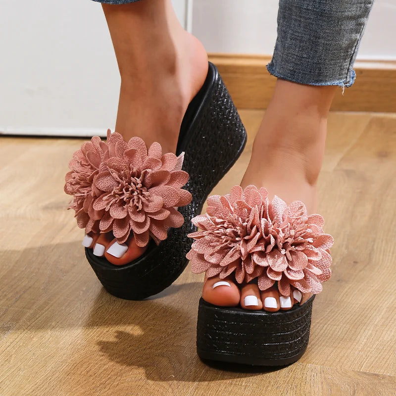 2025 Wedges Sandals Women Slippers Summer Beach Platform Shoes Flower Slippers Women High Heel Slippers Women Fashion