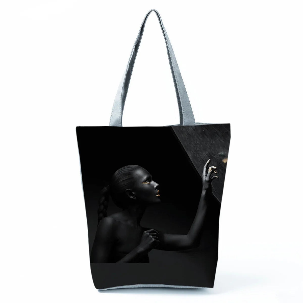Fashionable Black Beauty Print Handbag Large Capacity Shoulder Bag Stylish Mystery Tote Bag for Women Versatile Polyester Bag