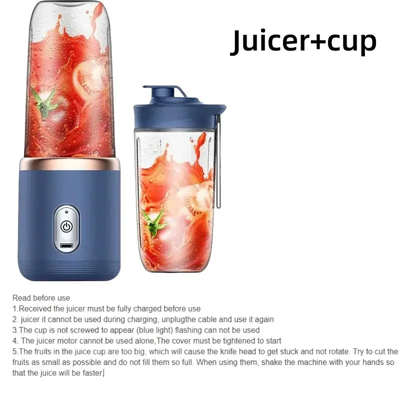 6 Blade 400ml Portable USB Blender Electric Travel Juicer Cup Mini Kitchen Tool for Smoothies Shakes