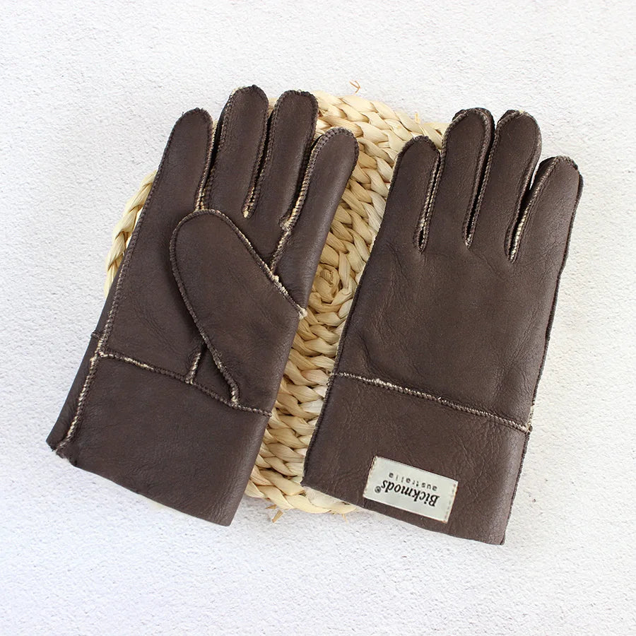 Winter Thickened Children's Sheepskin Fur Gloves Boys and Girls Windproof Warm Students Cold-Proof Leather Finger Gloves
