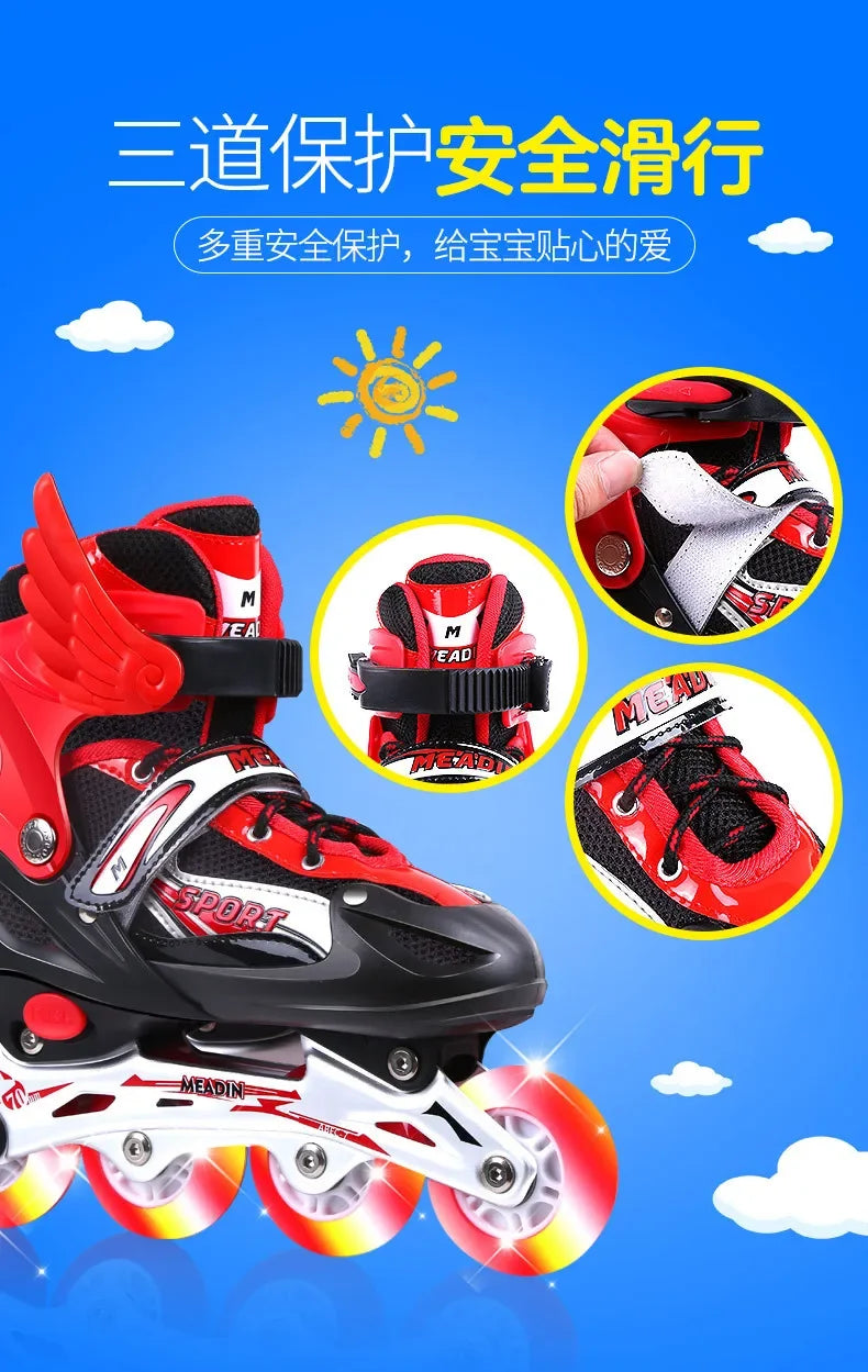 Skating shoes, children's flash straight row roller skating shoes, roller skating shoes, adjustable for both men and women