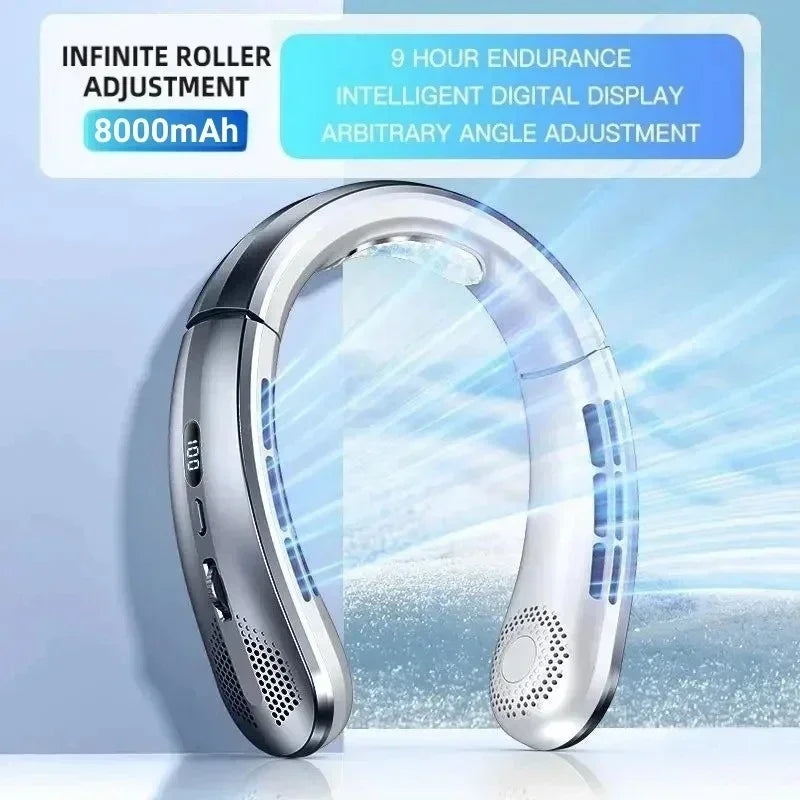 Xiaomi 8000mAh Electric Hanging Neck Fan Portable Bladeless Mini Rechargeable Mute LED Digital Display Air Cooler For Outdoor
