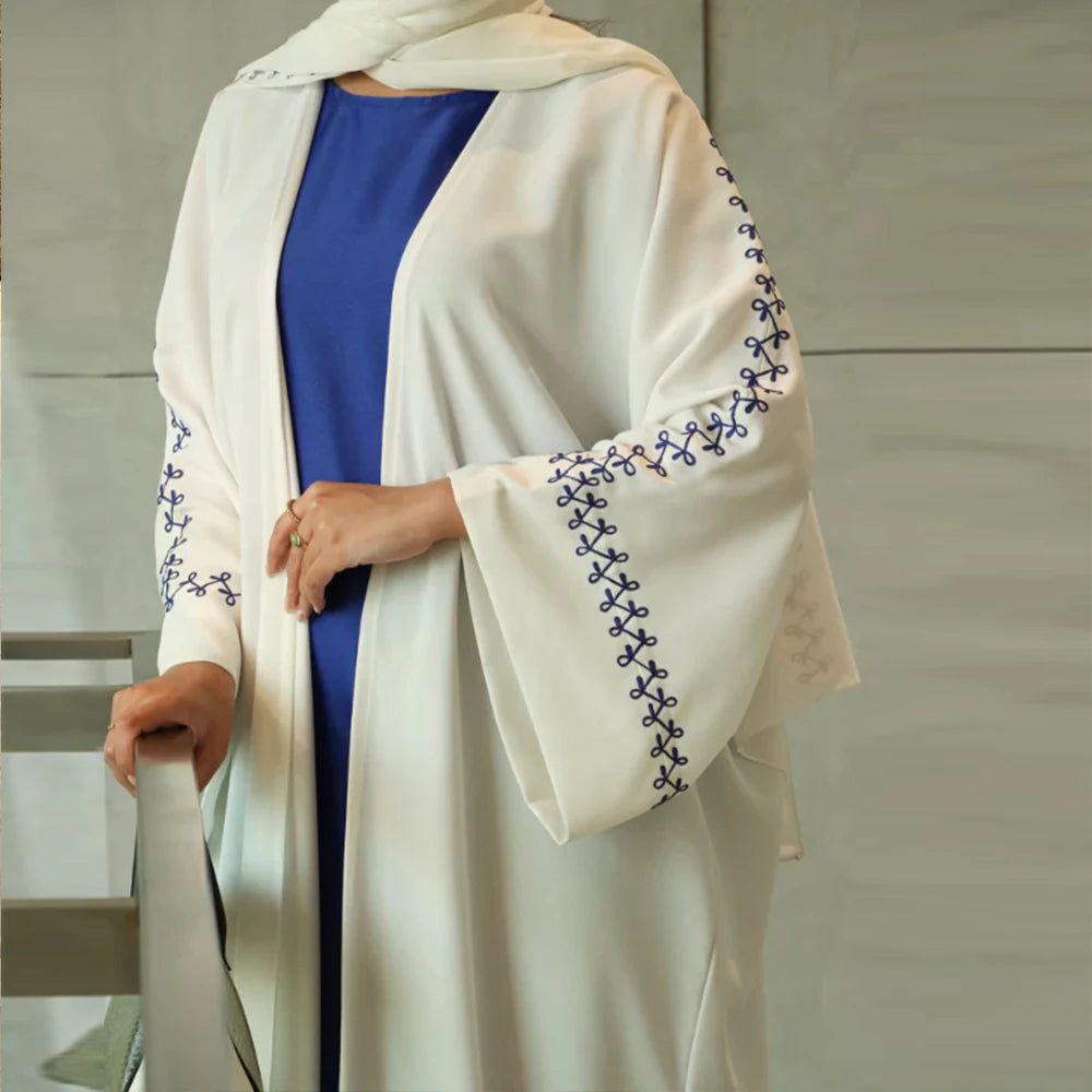 New Arrival Buckles Embroidery Abaya Hijab Dress Kimono Coat Outwear Women Long Sleeve Loose Arabic Muslim Dubai Moroccan Caftan