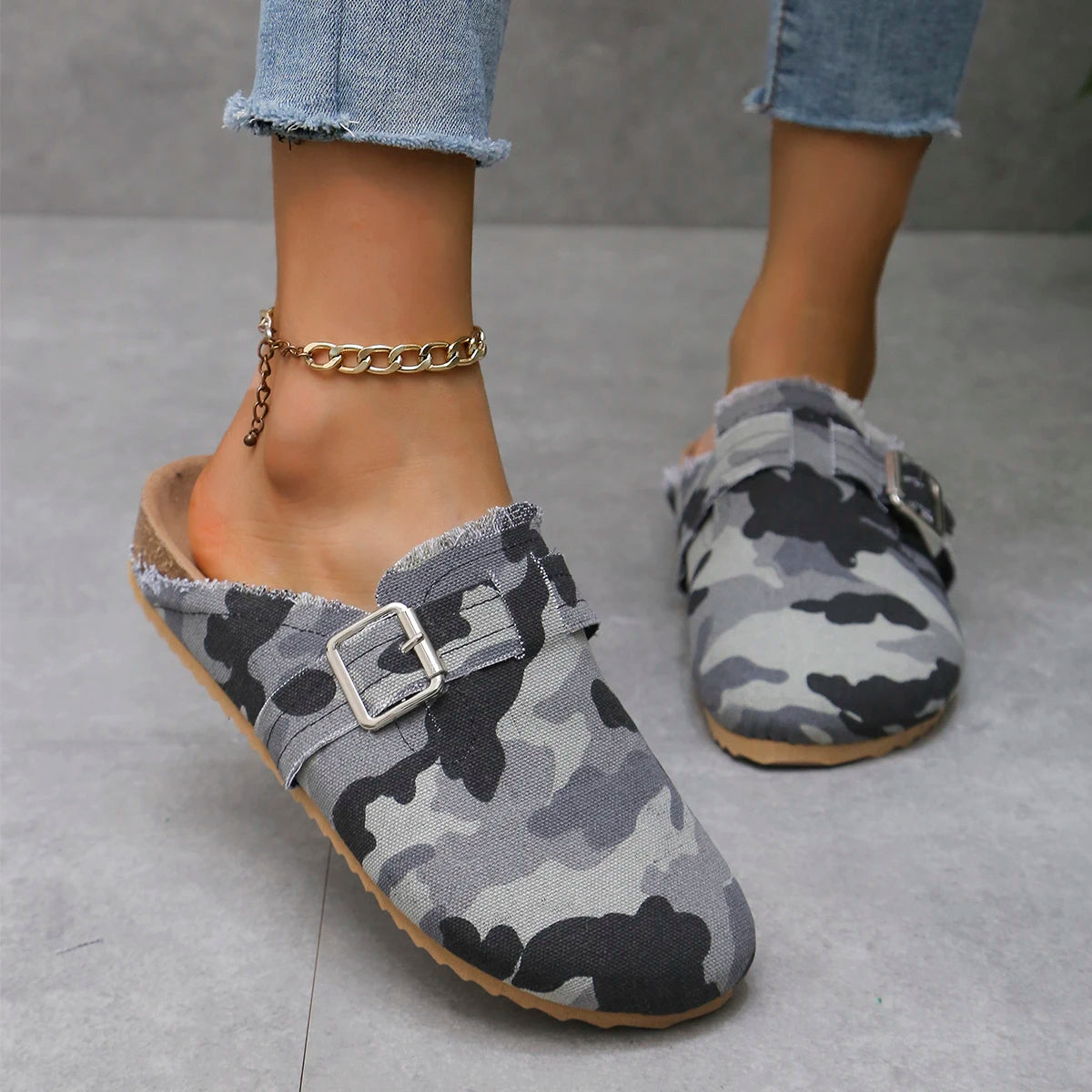 2024 Spring New Classic Women's Closed Toe Cork Sandals Slippers Ladies Leopard Cork Slippers Camo Mule Clogs Shoes Flats
