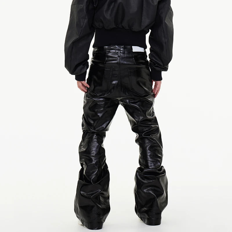 PFNW New Spring Men's Jeans Loose Wide Leg Coating Glossy Patent Leather Straight Male Denim Pants Niche Style 2025 12C509