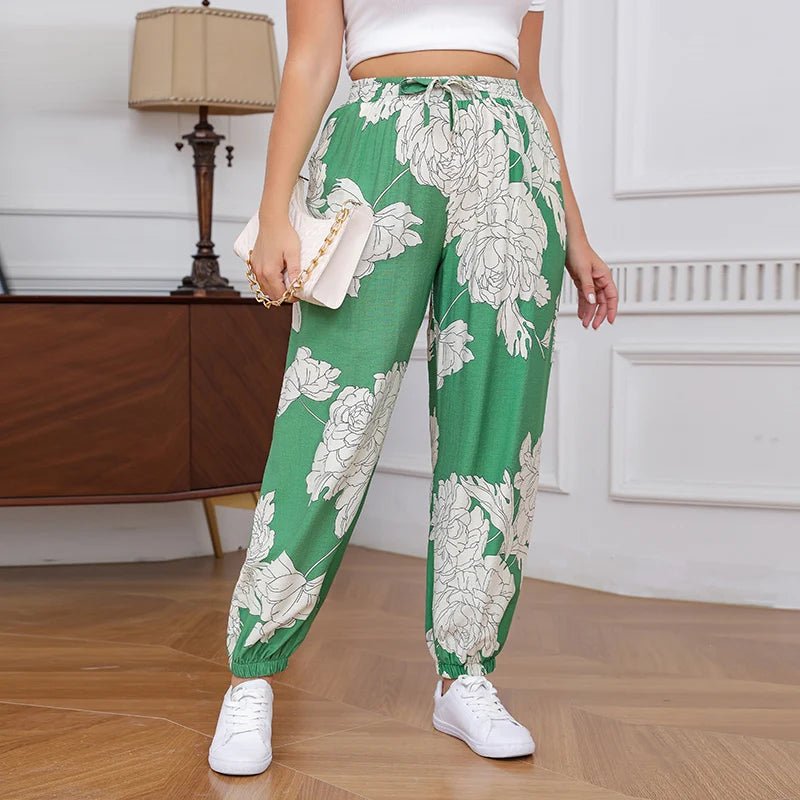 Plus Size Leopard Print Joggers Women High Waist Casual Loose Pants Elastic Waist Trendy Streetwear Trousers