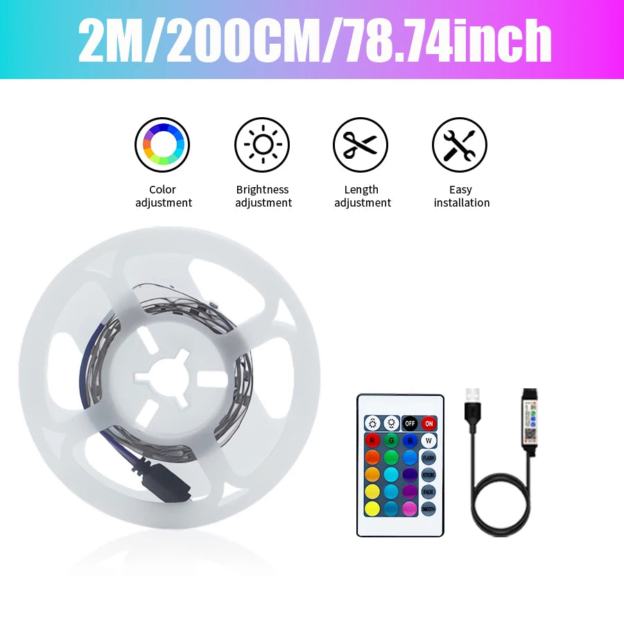 Colorful LED light strip with 24 key remote control APP to control indoor party atmosphere lights, 1/2/3/5/10/15/20M for you to