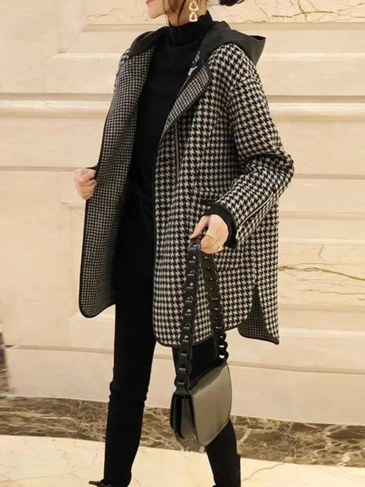 Jackets for Women Spring Autumn New Korean Fashion Spliced Hooded Outerwear Plaid Women's Coat Loose Casual Female Clothing
