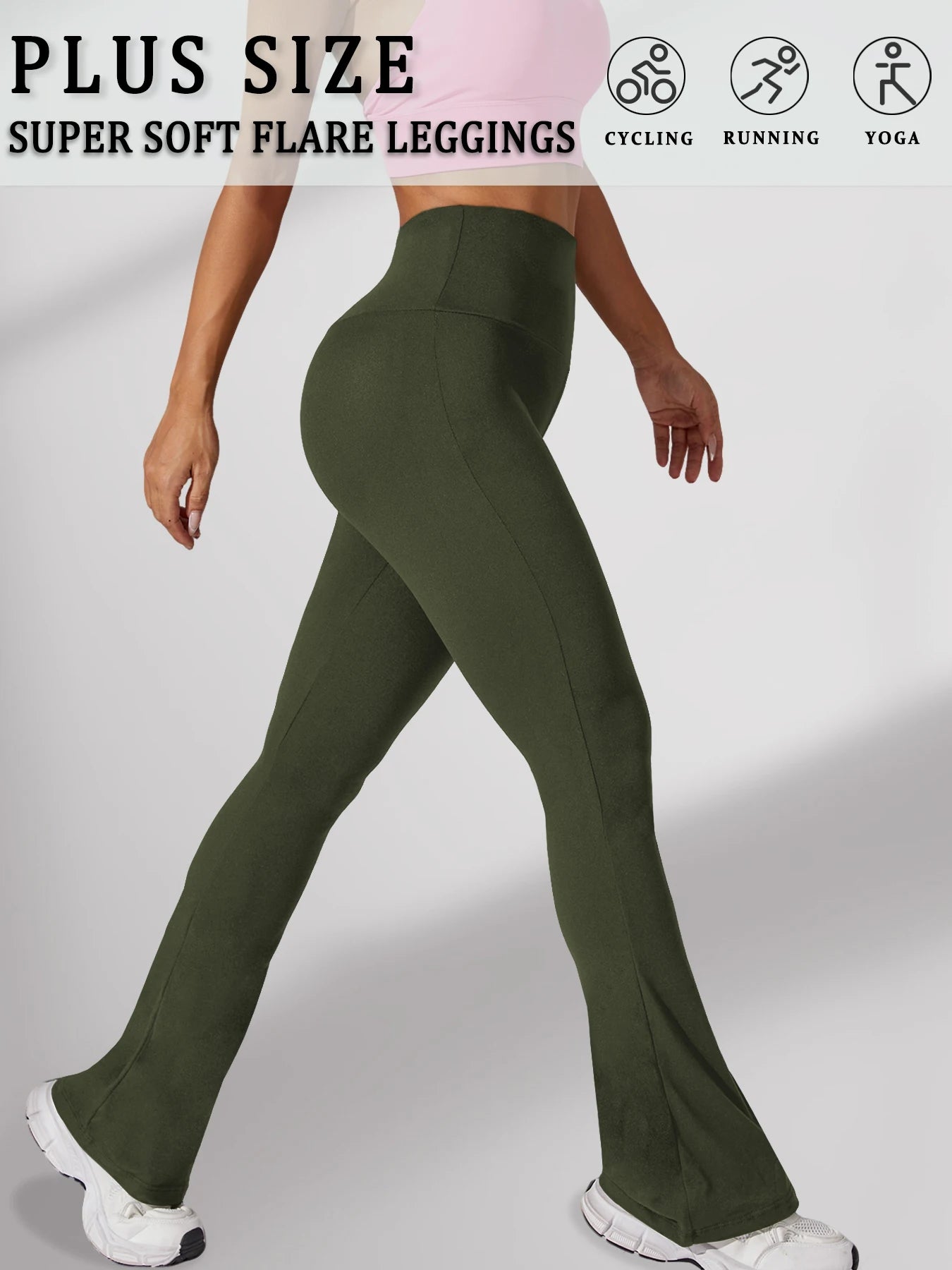 Plus Size Women's Super Soft High Waisted Flare Pants, Leggings Tummy Control Soft Bootleg Bell Bottoms Running