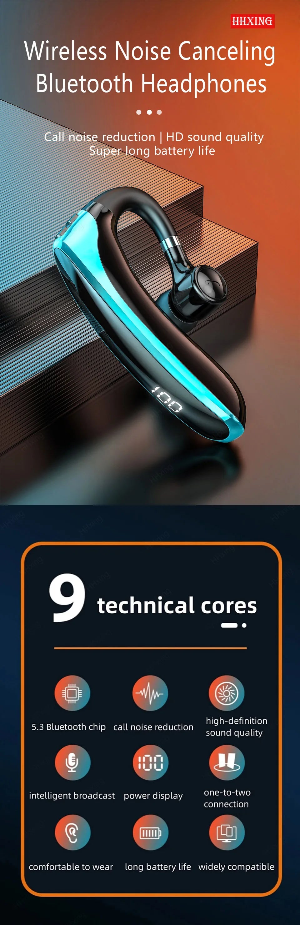 Wireless Bluetooth Headphones With Microphon Earphone ENC Noise Cancelling Handsfree Talking Headset Busines Auriculares Driving
