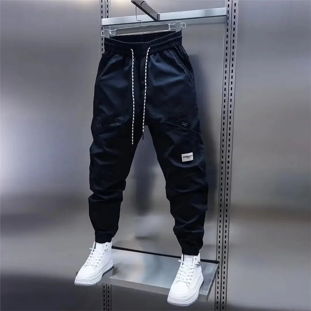 2024 Men's Autumn New Casual Pants Solid Color Elastic Waist Ankle Length Versatile Korean Style Fashionable Small Foot Cargo Pa