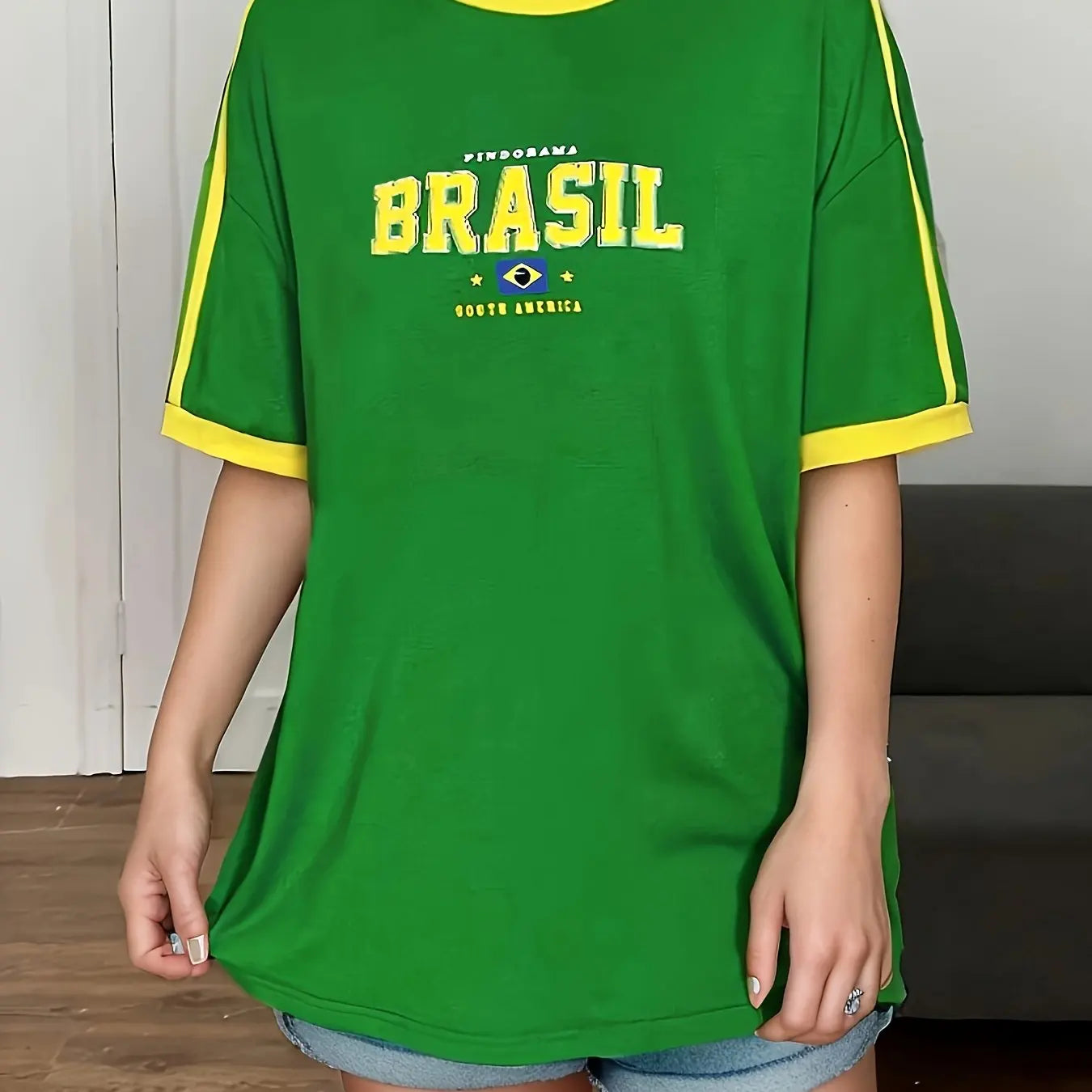 Brazil Letter Print Green T-shirt Women Summer Harajuku Casual Short Sleeve  Girl  Tops Grunge Aesthetic Streetwear Sexy Tees