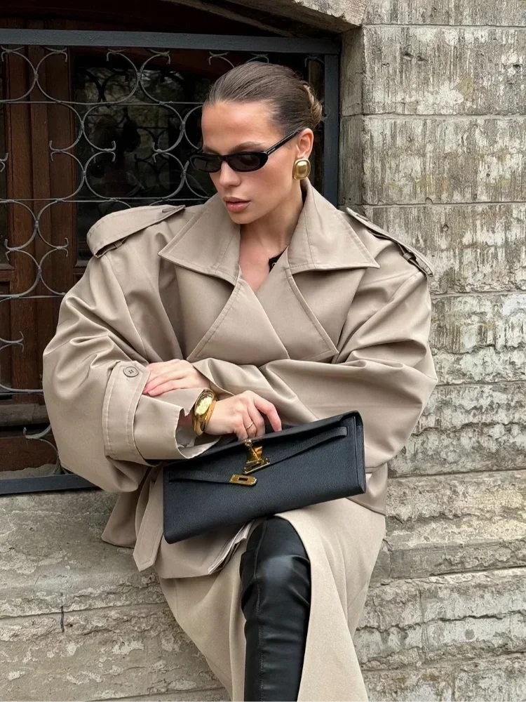 Solid Laepl Lace Up Trench Coat Women Fashion Full Sleeve Waist Cinching Short Windbreak 2025 New Autumn office commute outwear