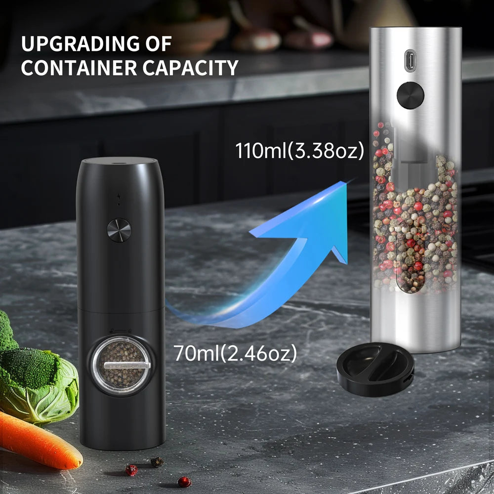 Rechargeable Electric Salt and Pepper Grinder Set Stainless Steel Pepper Mills Adjustable Coarseness Power Grinder Kitchen Tools