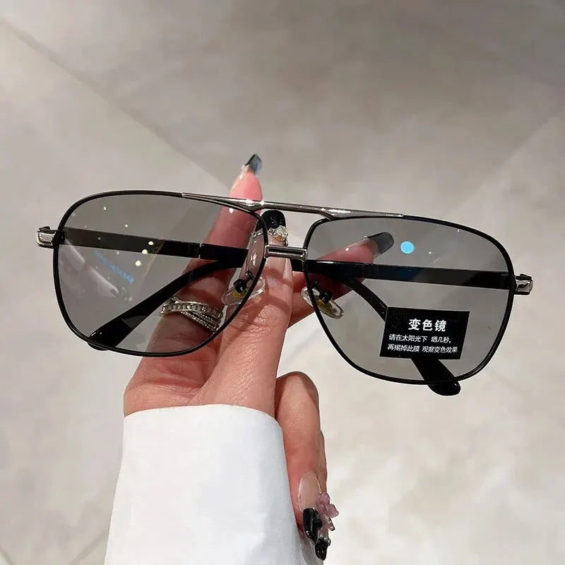 KAMMPT Oversized Vintage Sunglasses Men Women Fashion Polarized Photochromic Shades Eyewear Double Bridge Driving Sun Glasses