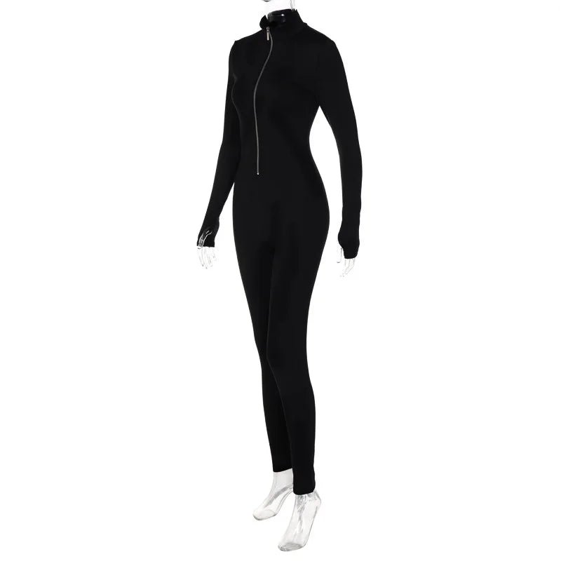 Women's Casual Sporty Fitness Outfit Long Sleeve Zipper Jumpsuit Female Workout Rompers Skinny Activity Wear Overalls Tops