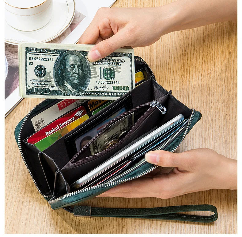 RFID Function Wallet for Women Geniune Leather Luxury Design Long Zipper Handbags Cowhide Card Bags Female Fashion Purse
