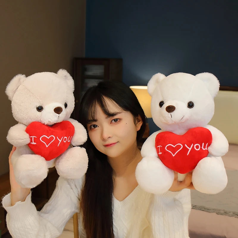 28CM Lovely Teddy Bear Plush Toys Cute Bear Holding Heart I Love You Stuffed Doll Girls Lovers Valentine's Day Gift