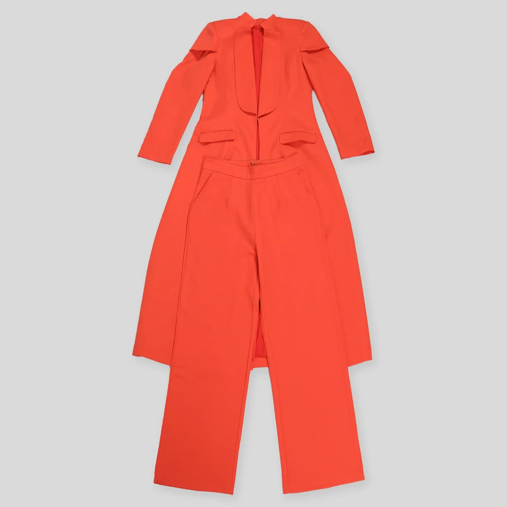 Streetwear Fashion X-Long Blazer Coat and Long Pants Suit 2 Two Piece Set for Women 2025 Spring African Work Business Outfits